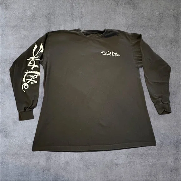 Salt Life Mens Large Black Long Sleeve Key West Skull Fish Hook Graphic T-Shirt - Picture 1 of 8